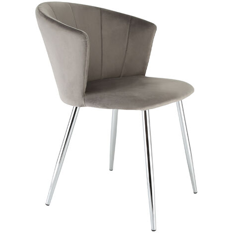 ELLA Velvet Accent Dining Chair Grey w Silver Legs