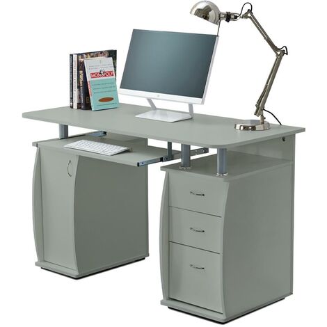 Deluxe Computer Desk With Cabinet and 3 Drawers - Grey