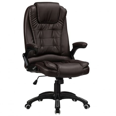 Reclining Office Chair with High Back and Luxury Faux Leather - Brown