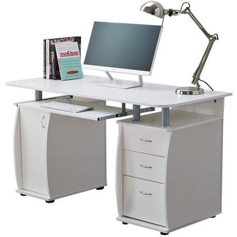 Deluxe Computer Desk With Cabinet and 3 Drawers - White