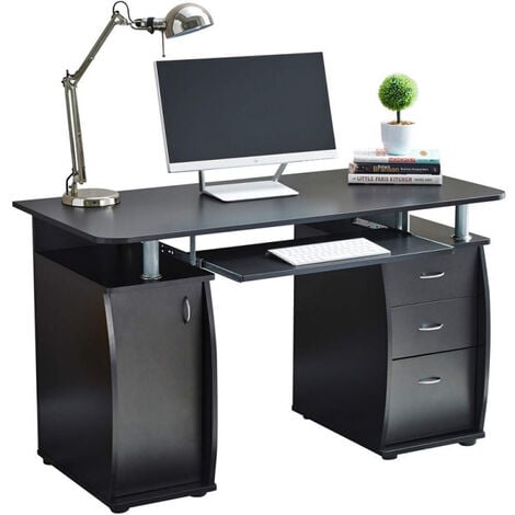 Deluxe Computer Desk With Cabinet and 3 Drawers - Black