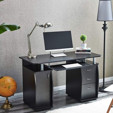 Deluxe Computer Desk With Cabinet and 3 Drawers - Black