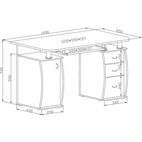 Deluxe Computer Desk With Cabinet and 3 Drawers - Black