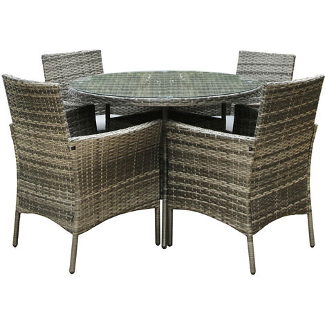 RayGar Rattan Bistro Set 4 Seater Round Table - Grey