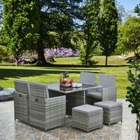 Deluxe 9 Piece 8 Seater Rattan Dining Garden Furniture Patio Set - Grey/Grey