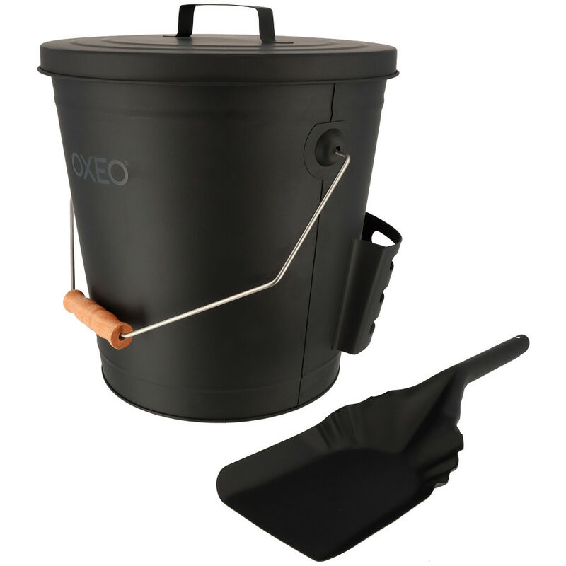 Seau à Cendres VEVOR 15 L En Acier Avec Couvercle - Kit 4 Pièces (pelle, Balai, Gants) Pour Cheminée, Poêle, Extérieur