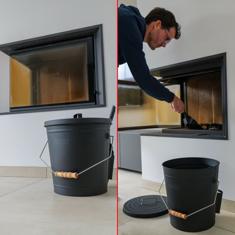 Seau à Cendres En Métal Avec Couvercle, Pelle Et Balai - 6L Pour Cheminée, Poêle à Bois, Barbecue - Sécurisé Et Grande Capacité