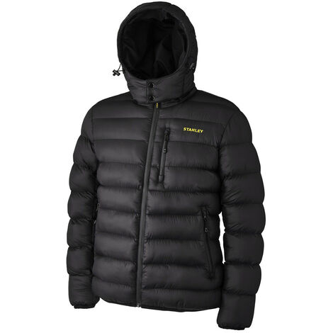 Stanley – Veste doudoune noire avec capuche amovible – 100% polyester – Totalement imperméable – 2 poches zippées – Taille 48