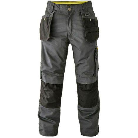 Stanley – Pantalon de jardinage long 46 gris – Ourlets renforcés en Cordura – Poches pour genouillères préformées – Boucle porte-outils