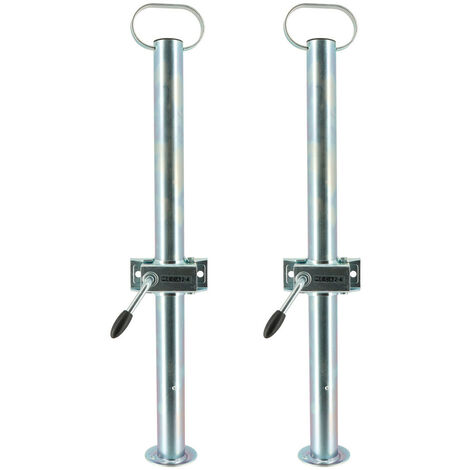Béquilles de support pour remorque x2 + brides de fixation x2 - Hauteur 700mm - Dia 48mm - Acier galvanisé - Pied stabilisation