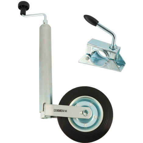 Roue Jockey - Tube acier 48mm - Jante métal - Bride de fixation acier diam. 48mm  - compatible tous types de remorques