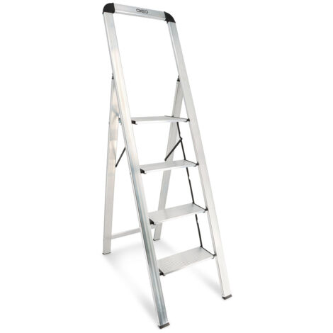 Oxeo - Escabeau ultra mince & ultra léger 100% aluminium - 4 marches - 5,5cm d'épaisseur