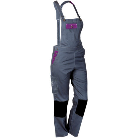 Salopette de Travail Femme Gris et Violet - Fashion Sécurité - Résistante, Confortable et Tendance - Bricolage et Jardinage - 38