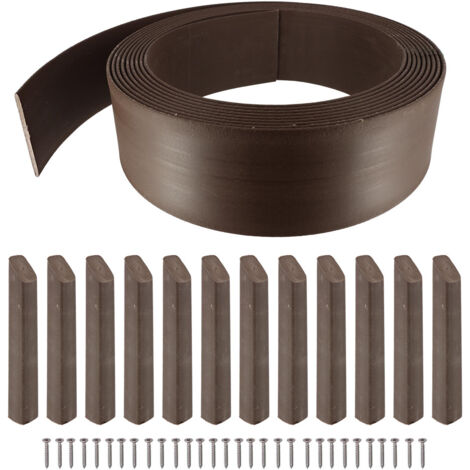 Bordurette de jardin Semi rigide marron 12 mètres - Hauteur 14cm - Flexible - bordure de gazon avec 12 piquets de fixation