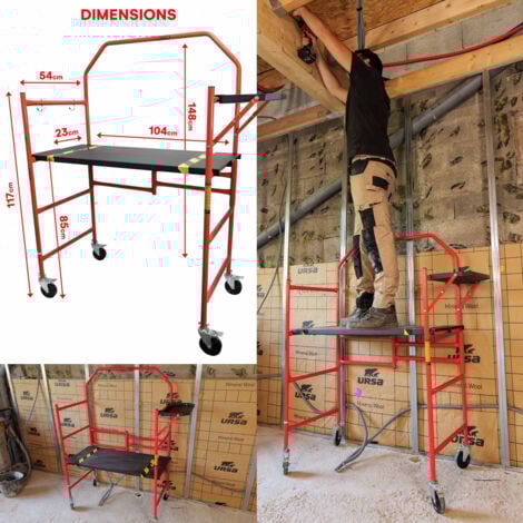 Echafaudage roulant - Pliable sur Roulettes - Hauteur de travail 85cm - Acier - 226kg