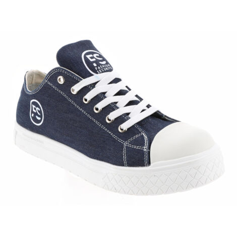 Chaussures de Sécurité Basses - Tissu Bleu Denim, Semelles Antidérapantes Blanches - Fashion Security - Confort et Style - 38 - Taille 38