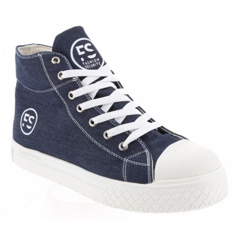 Chaussures de Sécurité Hautes - Tissu Bleu Denim, Semelles Antidérapantes Blanches - Fashion Security - Confort et Style - 48