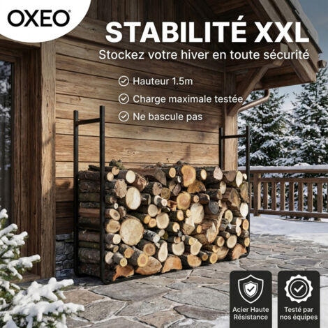 Range Bûches XXL Extensible Hauteur 1.5m - Support Bois Acier Époxy Grande Capacité