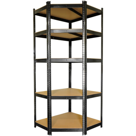 Oxeo – Étagère d'angle noire en métal 5 niveaux – Charge max 875 kg – Dimensions 180x75x40 cm – Idéale pour garage et atelier (1/5)