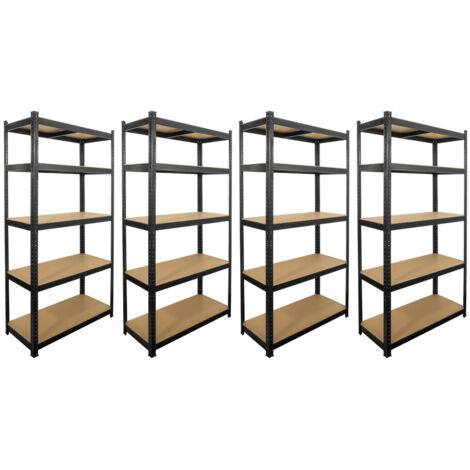 Lot de 4 étagères modulables charges lourdes noire - métal - 5 plateaux - 875 Kg - 180 x 90 x 40cm - rangement garage atelier (1/5)