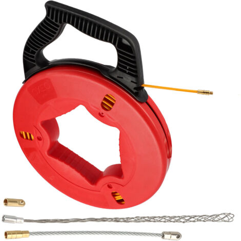 Aiguille tire fil 4mm longueur 25m - Tire câble électricien - Fibre de verre - embouts chaussette + passe coude + percé