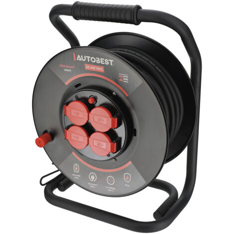 Enrouleur de chantier 25 mètres - AUTOBEST - 3G2.5mm² - 4 prises - 16A