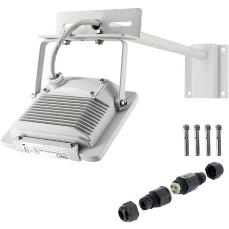Oxeo – Projecteur LED 20W extérieur blanc – Éclairage enseigne étanche IP65 – Support déporté 45 cm – 1600 lumens – Angle de diffusion 120° (1/5)