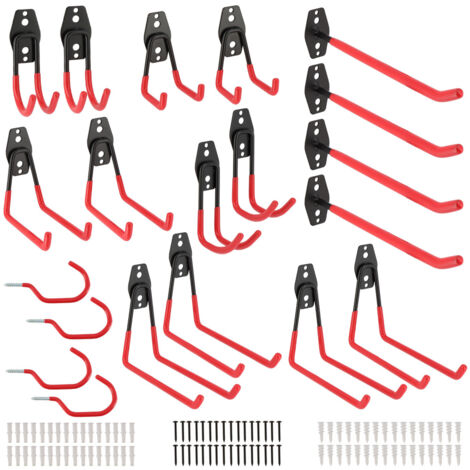 Lot de 20 Crochets rangement atelier - Rangement Garage,Crochet Mural en Acier - 3 soudures - pour Échelle,Vélos,Tuyaux,Outils