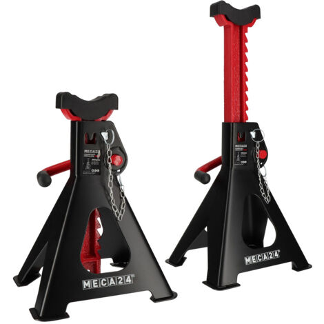 Jeu de 2 chandelles hautes 3 tonnes - Chandelles Voiture utilitaire - Système à crémaillère - Ht 319 à 482mm max - Poignée acier