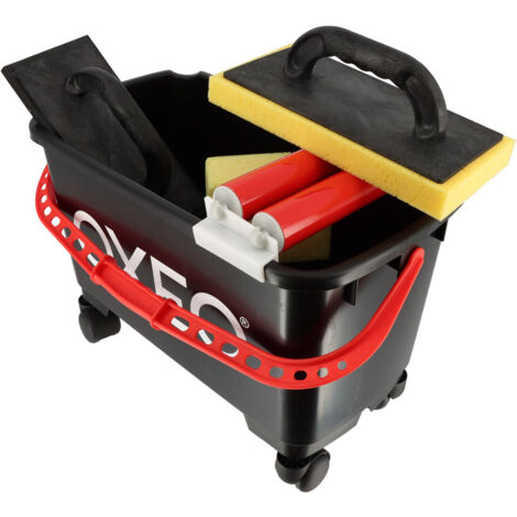 Kit de lavage spécial joints de carrelage pour carreleur - Bac 24L sur roulettes - Taloche éponge - Platoir à jointer - Éponge