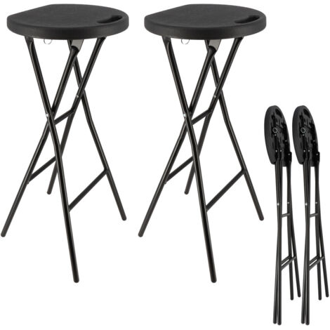 Tabourets haut pliant X2 - Hauteur 80cm - Tabouret de bar pliant - Tabouret mange debout - Siège résine Structure Acier - Noir