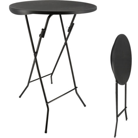 Table mange debout pliable - Diamètre 80cm H110cm - Table haute pliante de bar - Plateau résine Structure Acier - Noir (1/5)
