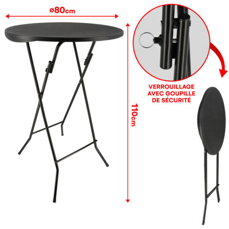 Hebitod Lot De 2 Tables Hautes Pliables - Diamètre : 80 Cm - Avec Housse - Rondes - Hauteur : 110 Cm - Table De Bistrot - Résistante Aux Intempéries - Noir - Plateau En Acier Inoxydable Revêtu Par