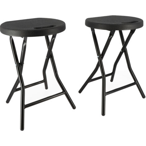 Tabourets pliants x2 - Ht 46cm - Tabouret pliable de Jardin, Terrasse, Balcon - Noir - Siège résine Structure Acier - Poignée (1/5)