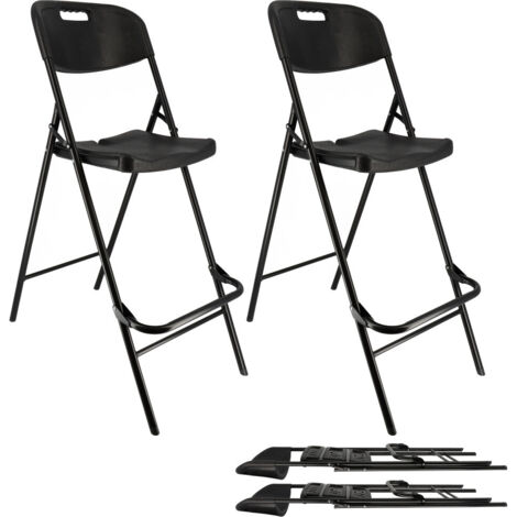 Lot de deux chaises de bar pliantes noires - Ht 120cm - Chaises hautes pliantes - Cadre en acier - avec dossier et repose pied (1/5)