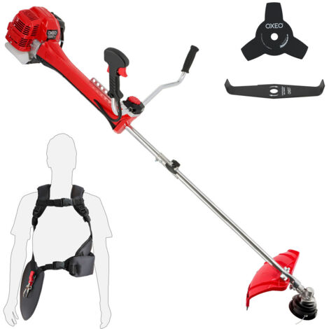 Débroussailleuse thermique professionnelle 62 cm³ - 2 tps - 2en1 - Coupe-bordure - Tête double fil - 2 lames - Anti-vibration