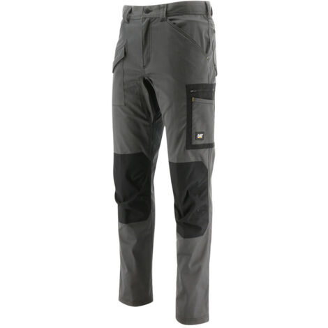 Caterpillar – Pantalon de travail Essentials Cargo gris/noir taille 42 – Tissu léger extensible – Renforts nylon Cordura® aux genoux – Poches pratiques