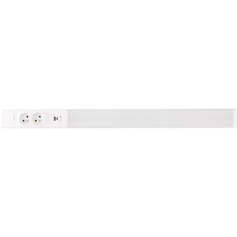Réglette LED cuisine 80cm - Réglette d'angle - Aluminium - 18W - 2 prises - 2 chargeurs USB