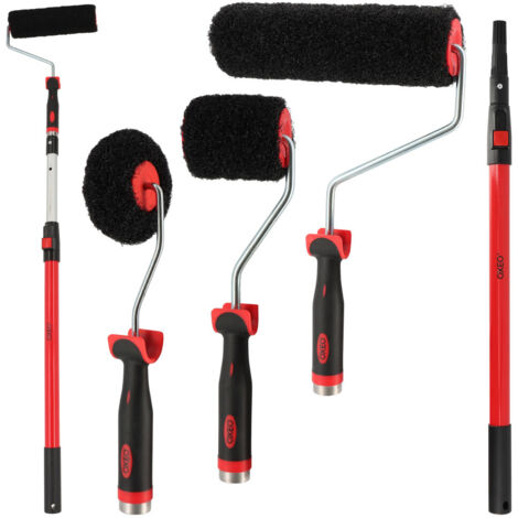 Kit rouleaux enduit - Rouleaux 22cm et 8cm - Rouleau d'angle - Perche télescopique de 70 à 120 cm - Application rapide et facile