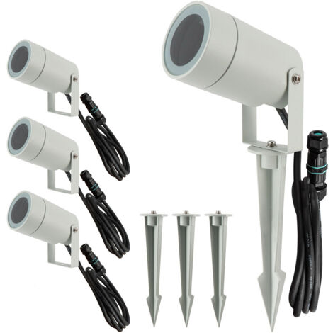 Spots extérieurs design avec piquet X4 - Pour Ampoule LED GU10 - Étanche IP65 - Orientables - Fixations discrètes - Gris (1/5)