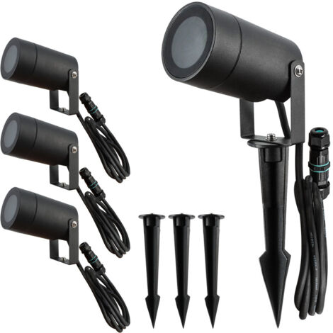 Spots extérieurs design avec piquet X4 - Pour Ampoule LED GU10 - Étanche IP65 - Orientables - Fixations discrètes - Noir (1/5)