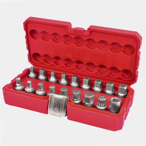 Autobest – Coffret 18 embouts de vidange carré 3/8' – Acier Chrome-Vanadium – 9 embouts carré 7-14 mm – 1 embout XZN M16 pour VAG