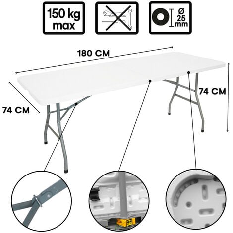 Table pliante jardin - Table Pique Nique - Portable avec Poignée - Table de Camping 8 places - Table salles des fêtes