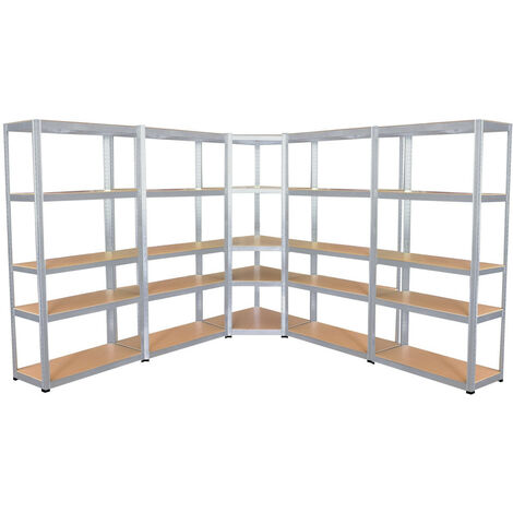 5 étagères spécial angle pour grand garage - étagères de coin charges lourdes - 875 kg - Montage facile par clip et croisillons