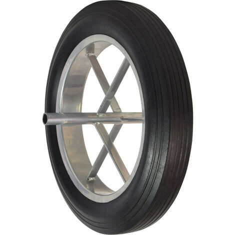 Roue de brouette increvable jante métal Ø270 mm - pneu 385 x 66 mm - Axe soudé Ø20mm longueur 242mm"