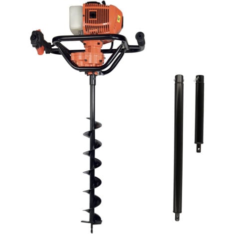 Tarière thermique - 52cm3 - 2CV - 3 mèches-2 extensions 30-60cm + accessoires fournis - tarière thermique à essence