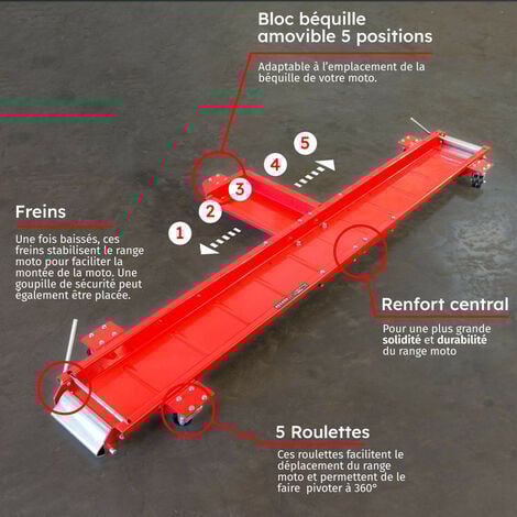 Chariot Déplacement Moto - Rail rangement moto - Chariot de moto Lève-Moto - capacité de charge 567 kg