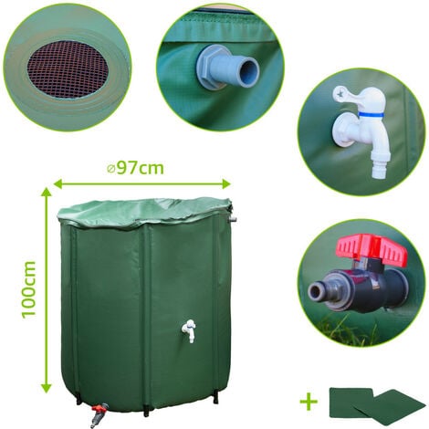 Réservoir récupérateur eaux de pluie 800 Litres cuve souple PVC armé - Pliable - Avec Robinet et Soupape de Décharge - Filtre