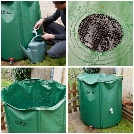 Réservoir récupérateur eaux de pluie 800 Litres cuve souple PVC armé - Pliable - Avec Robinet et Soupape de Décharge - Filtre