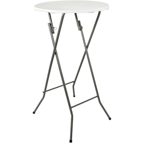 Table mange debout pliable diamètre 60cm hauteur 110cm - Table haute pliante de bar - Plateau résine Structure Acier laquée - Blanc